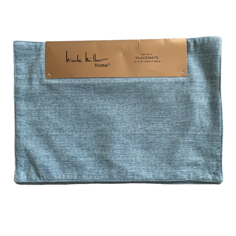 NICOLE MILLER Blue Chenille Placemats 13x18 Designer Holiday Velour Decor New